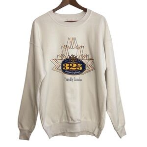 Vintage Sweatshirt Womens Large 90s Hudsons Bay HBC Anniversary White Fleece